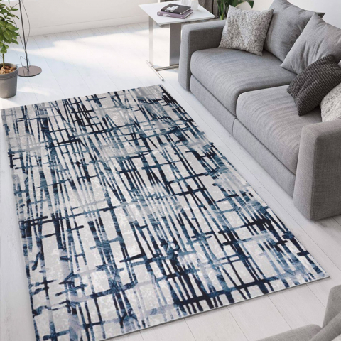 Eigentijds modern kortpolig grijsblauw Double tapijt CEL001
