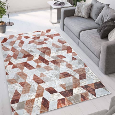 Modern geometrisch design kortpolig tapijt Double grijs rood TER002