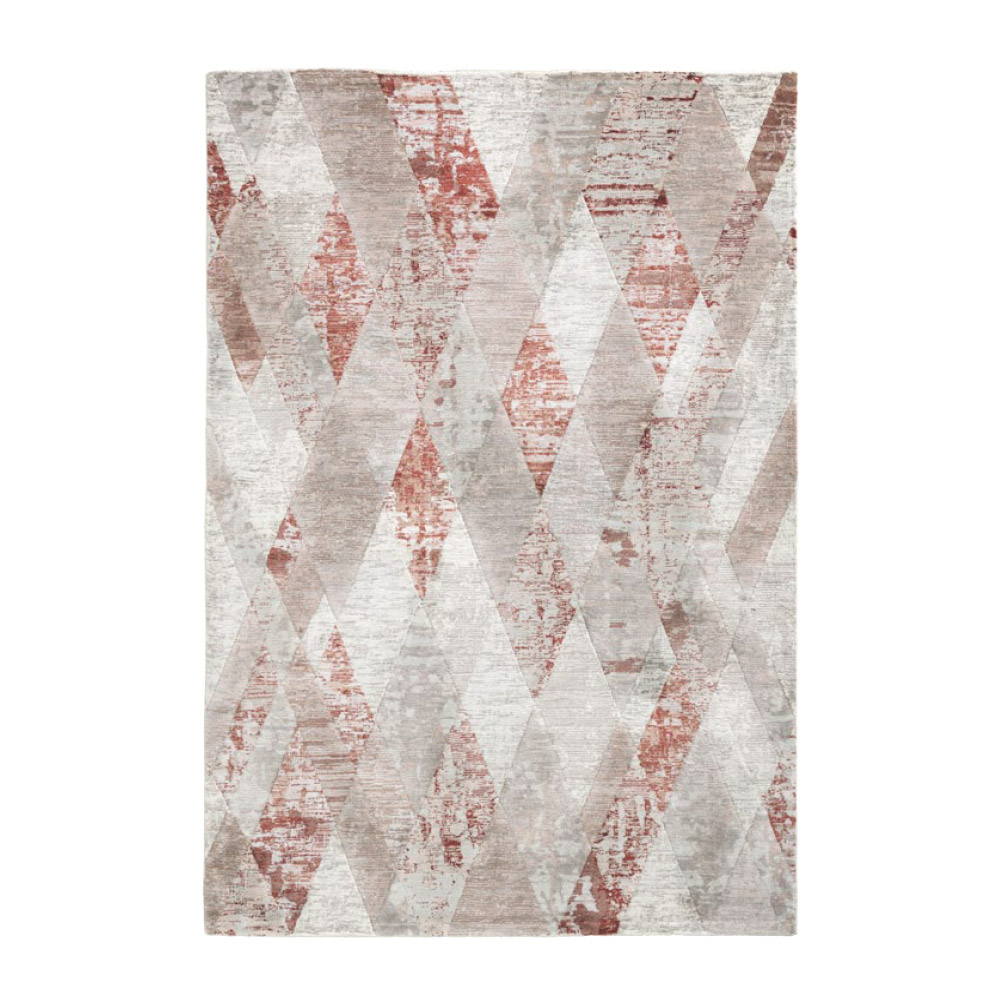 Matta med kort lugg modern geometrisk design rombmönster grå röd Double  TER001