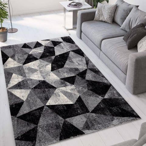 Tapis design moderne géométrique rectangulaire gris noir Milano GRI011 Promotion