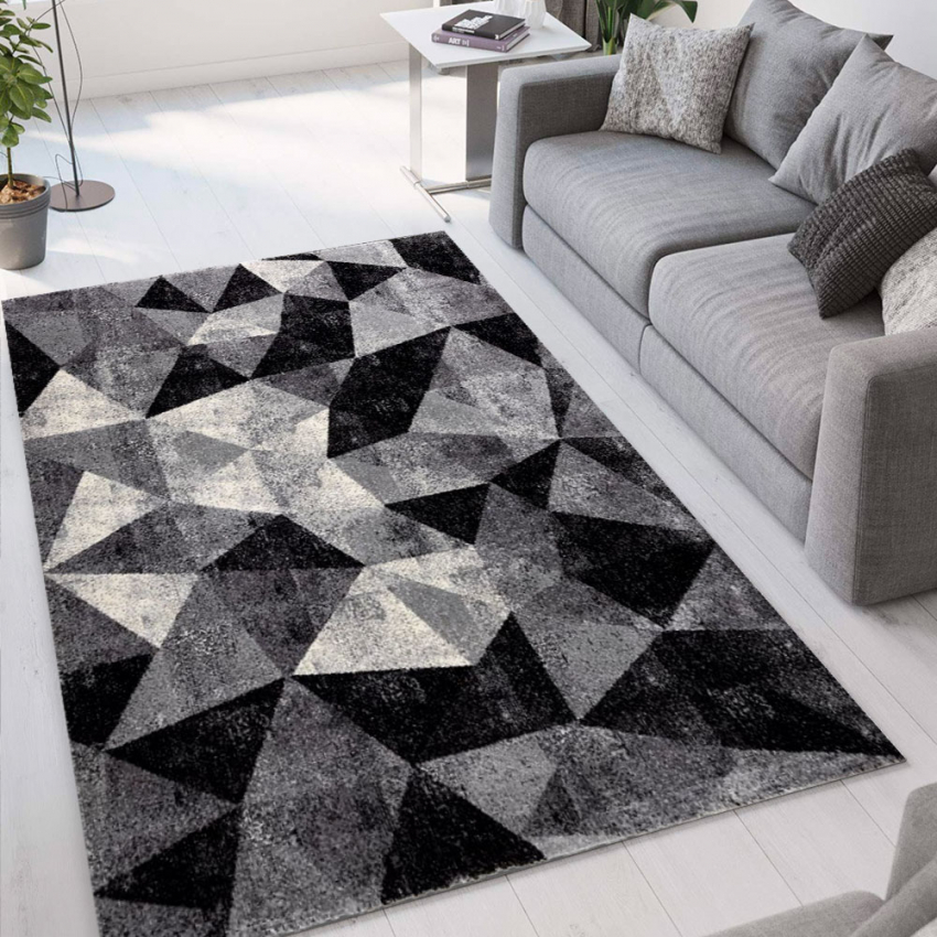 zand rem mechanisch GRI011 modern design vloerkleed geometrisch rechthoekig grijs zwart Milano