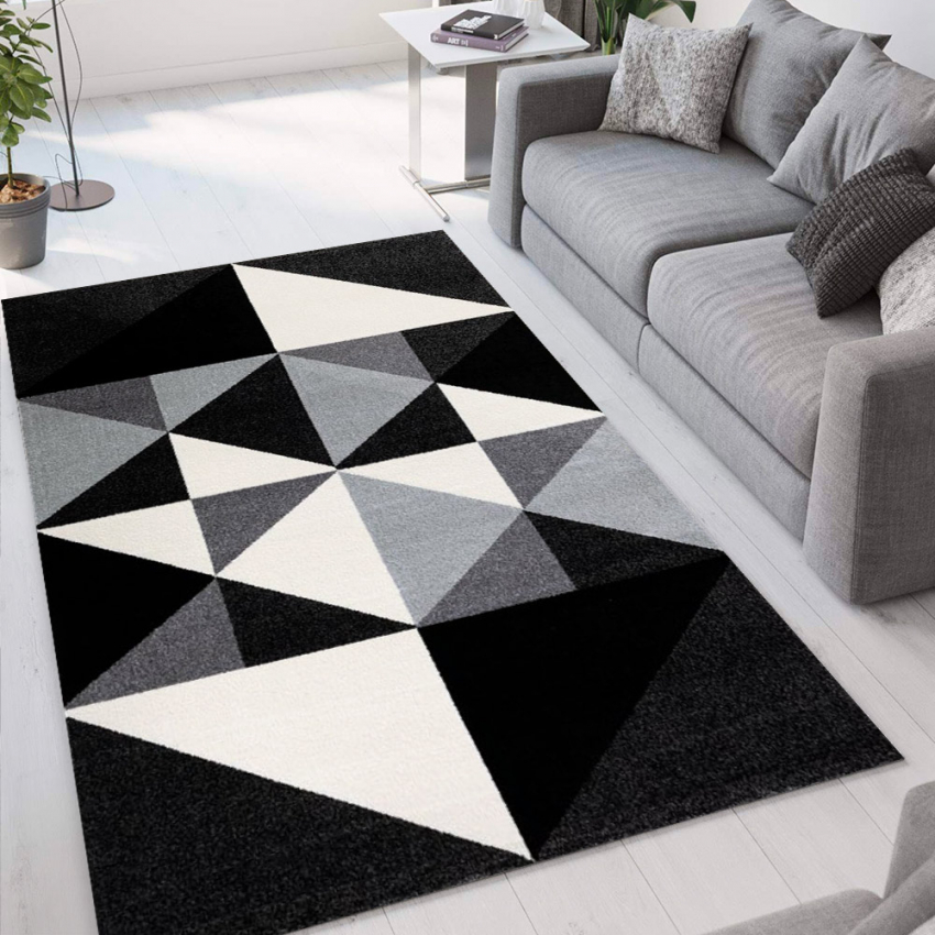 puppy Gelukkig Waardig GRI013 modern vloerkleed geometrisch design rechthoekig grijs zwart Milano