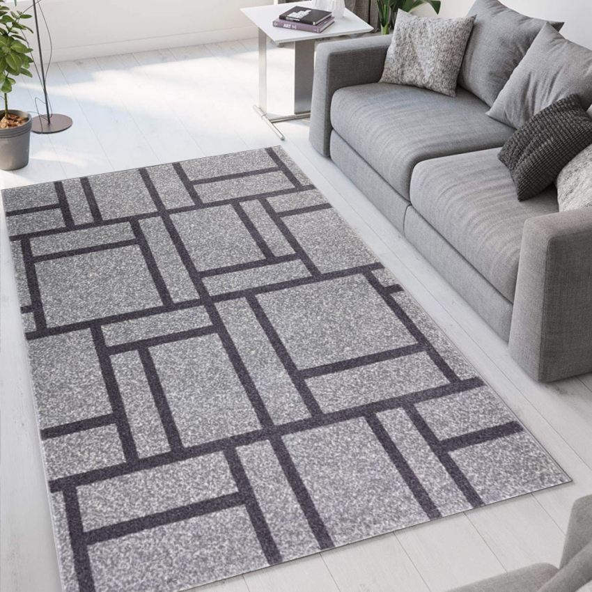 Tapis gris noir rectangulaire design géométrique moderne Milano GRI015 Promotion