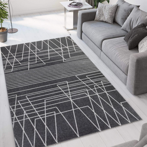 Modern geometrisch design tapijt rechthoekig grijs zwart Milano GRI016