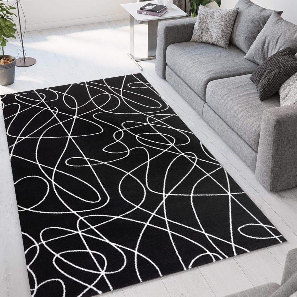 Ner001 Tappeto Moderno Soggiorno Design Milano Linee Nero Bianco