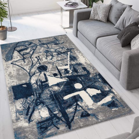 Milano design huiskamertapijt met modern patroon blauw grijs BLU014
