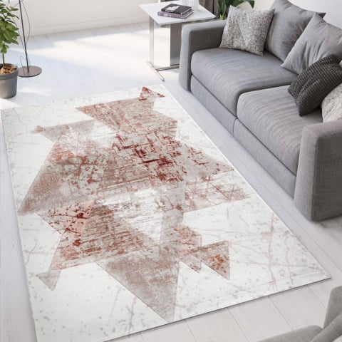 Kortpolig tapijt modern design geometrisch patroon Double grijs rood TER003