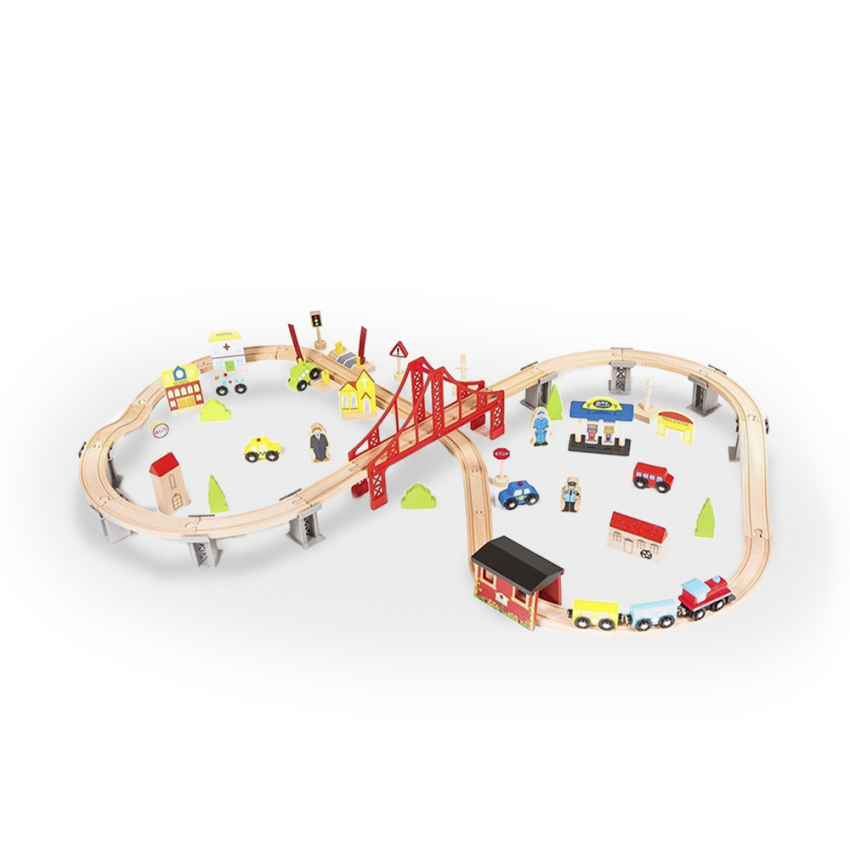 Circuit de train en bois jouet pour enfants 70 pièces Mr Ciuf