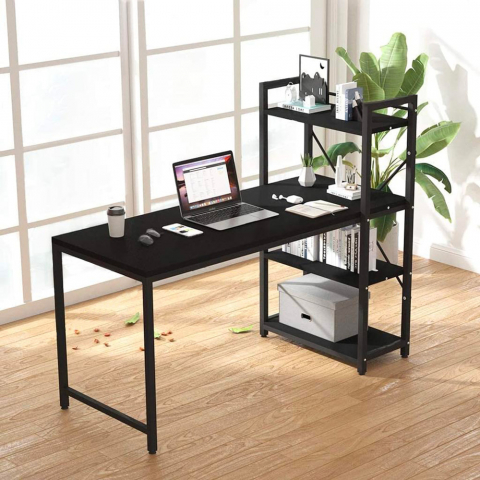 Industrieel bureau van zwart metaal met boekenkast 120x62 cm Cambridge BLACK Aanbieding