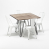 table carrée en bois + 4 chaises en métal au design industriel bay ridge 