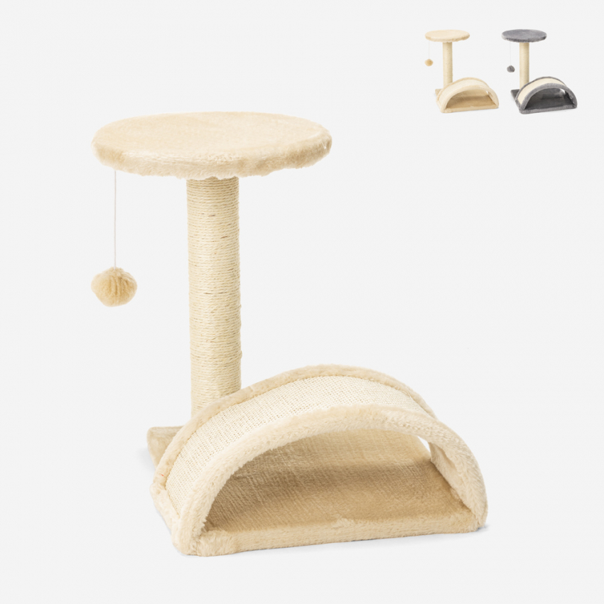 Arbre à chat avec colonne sisal et tunnel en arc 45 cm jeu relax balle Manx Promotion
