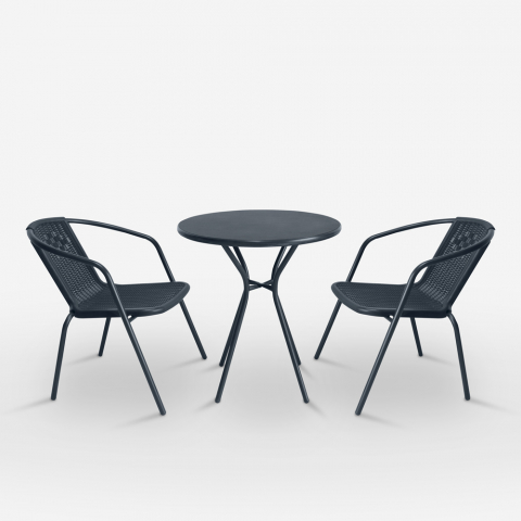 Table basse ronde avec 2 chaises en acier, design moderne pour bar de jardin Bistro