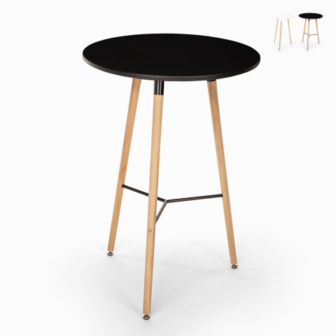 Table haute pour tabourets design scandinave en bois 60x60 rond en bois Shrub Promotion