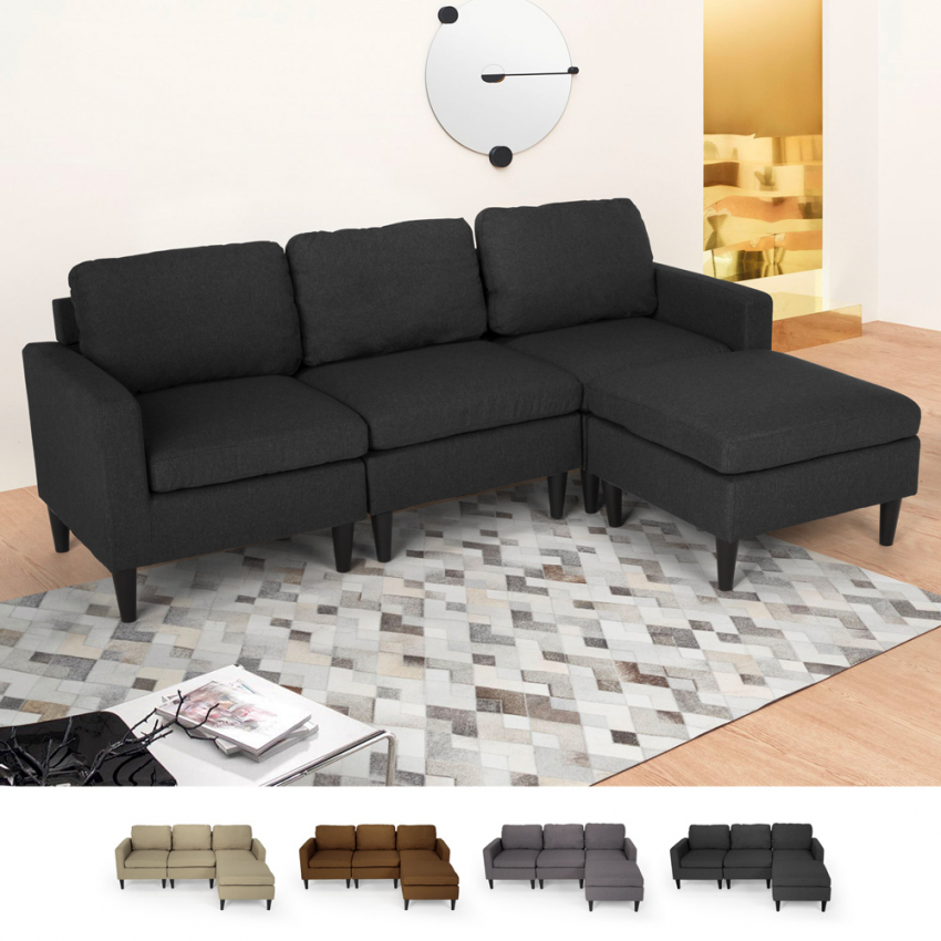 Canapé 3 places avec méridienne et accoudoirs en tissu de salon moderne Steffy 