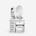 Coiffeuse et table de maquillage pour chambre avec tabouret miroir rond Babette Vente
