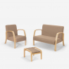 Salon complet Canapé scandinave bois et tissu fauteuil repose-pieds Gyda Choix