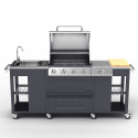 RVS gas barbecue buitenkeuken met 4 + 1 branders, spoelbak en planken Tartara Catalogus