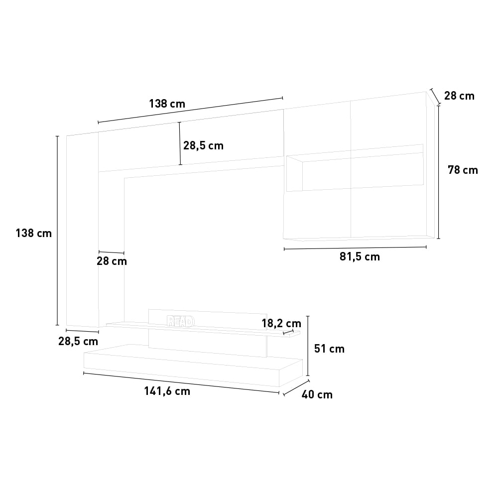 Nice Modern Glossy White Wood Tv Stand Wall Unit Modular Suspended