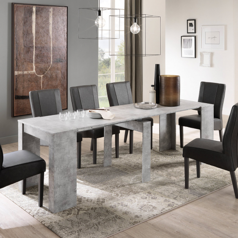 Table console moderne extensible 252cm peu encombrante pour salon et salle à manger gris béton Margaret