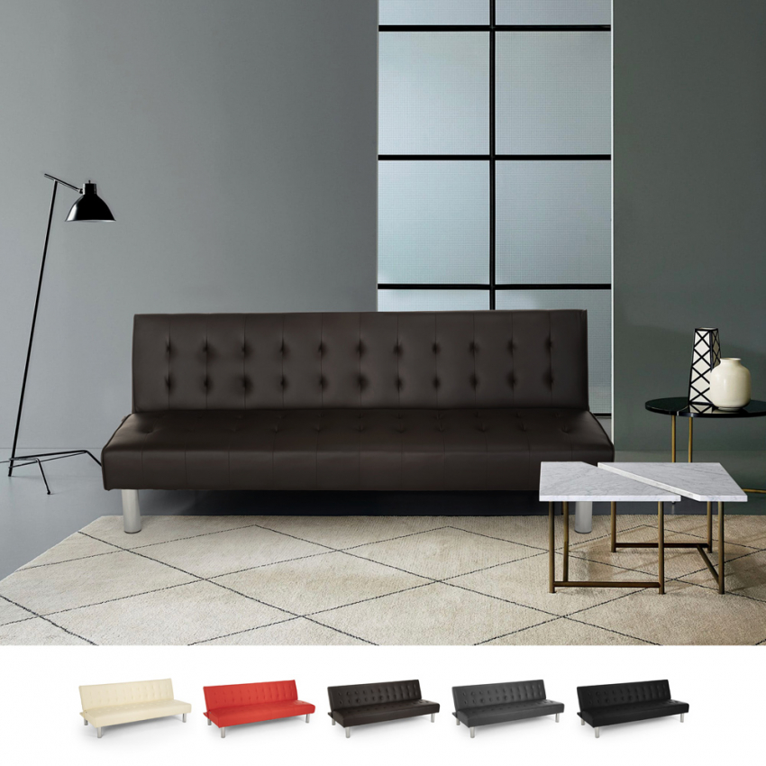 Canapé convertible 2 places clic-clac en similicuir inclinable design moderne Elly Promotion