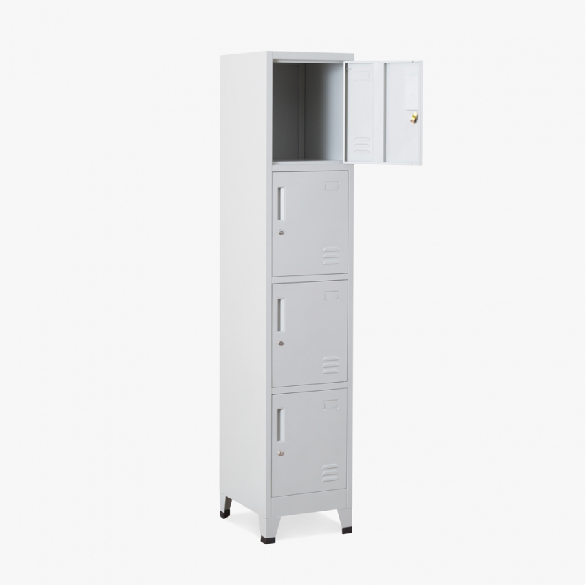 Metalen lockerkast 38x45x190 cm met 4 vakken en slot Stromboli Light Aanbieding Metalen lockerkast 38x45x190 cm met 4 vakken en slot Stromboli Light Aanbieding