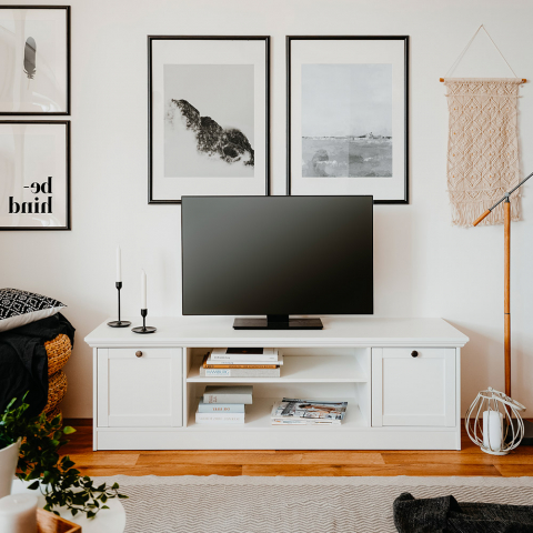 Meuble TV et commode au design rustique et épuré blanc 160 cm Spinle