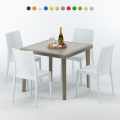 Table carrée beige + 4 chaises colorées Poly rotin synthétique Elegance Promotion