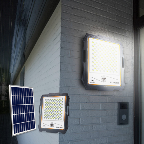 Projecteur LED portable 300W panneau solaire 3000 lumens télécommande Inluminatio L Promotion