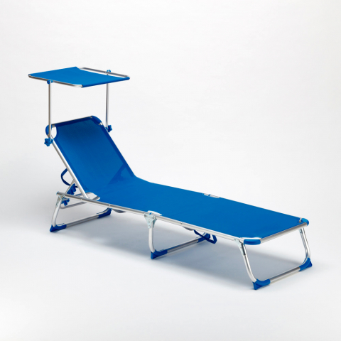 Lit de plage pliant bain de soleil transat piscine portable pare-soleil California Blue