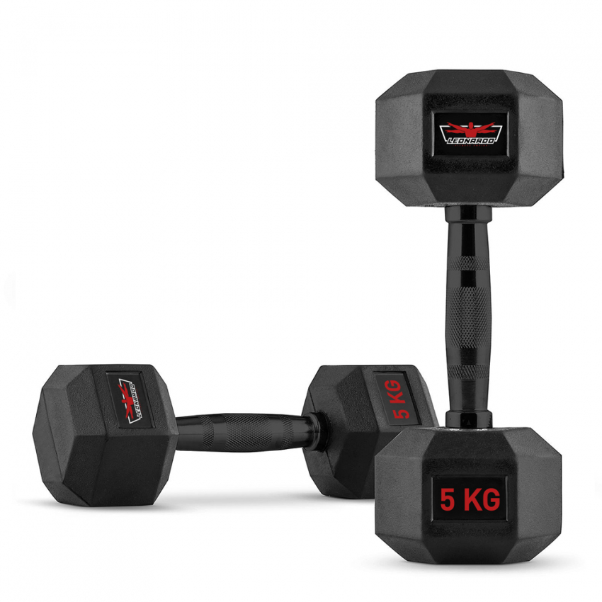 Set van 2 zeshoekige dumbbells halterset van rubber en staal 5 kg Goemon Aanbieding Set van 2 zeshoekige dumbbells halterset van rubber en staal 5 kg Goemon Aanbieding