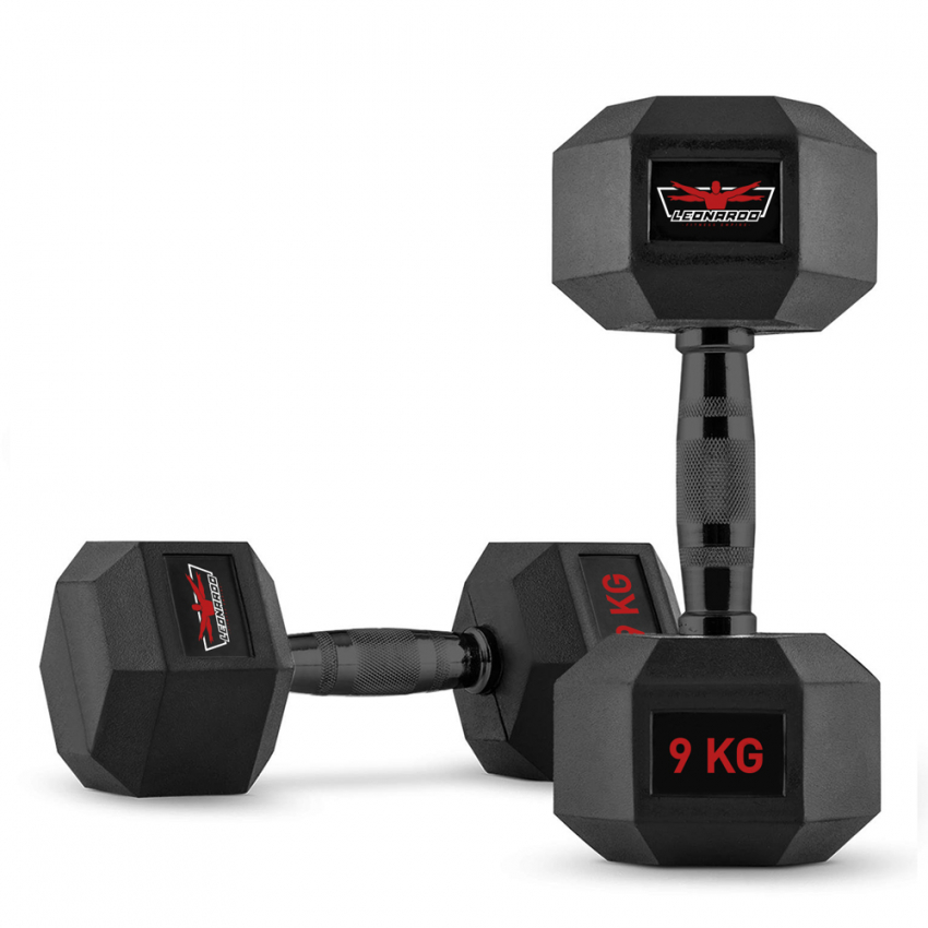 Set van 2 zeshoekige dumbbells halterset van rubber en staal 9 kg Goemon Aanbieding