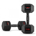 Set van 2 zeshoekige dumbbells halterset van rubber en staal 9 kg Goemon Aanbieding
