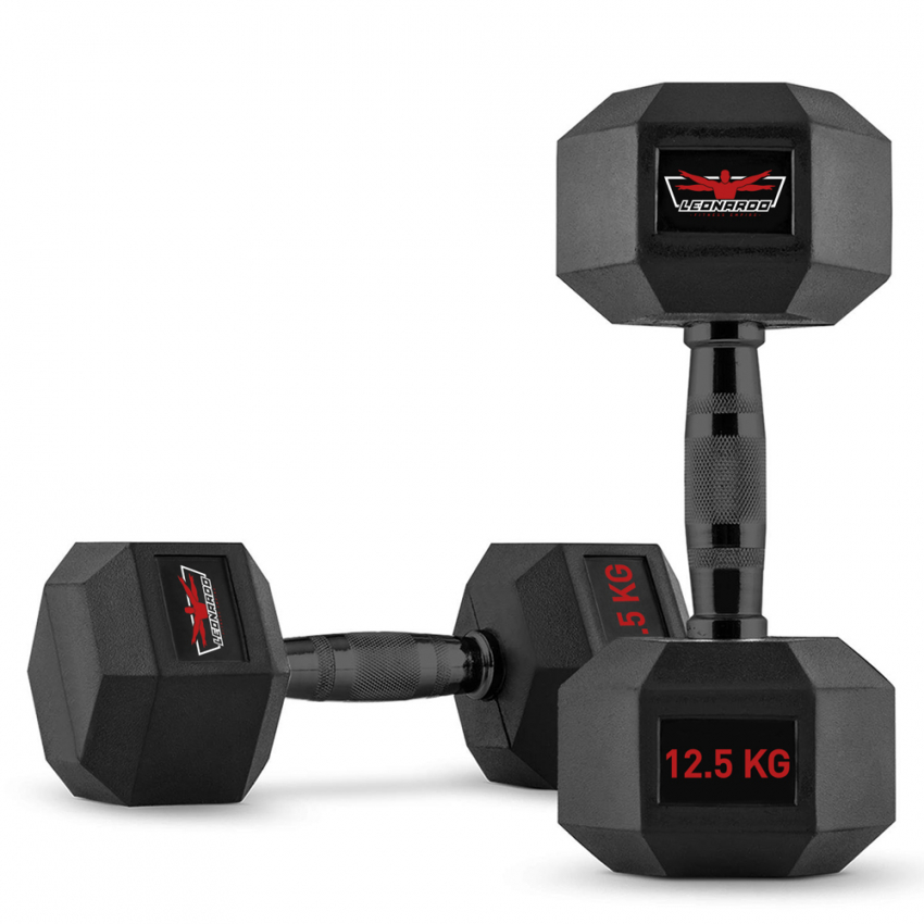 Set van 2 zeshoekige dumbbells halterset van rubber en staal 12.5 kg Goemon Aanbieding