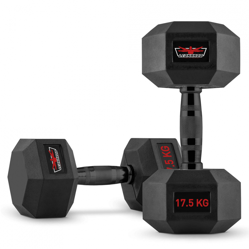 Set van 2 zeshoekige dumbbells halterset van rubber en staal 17,5 kg Goemon Aanbieding Set van 2 zeshoekige dumbbells halterset van rubber en staal 17,5 kg Goemon Aanbieding