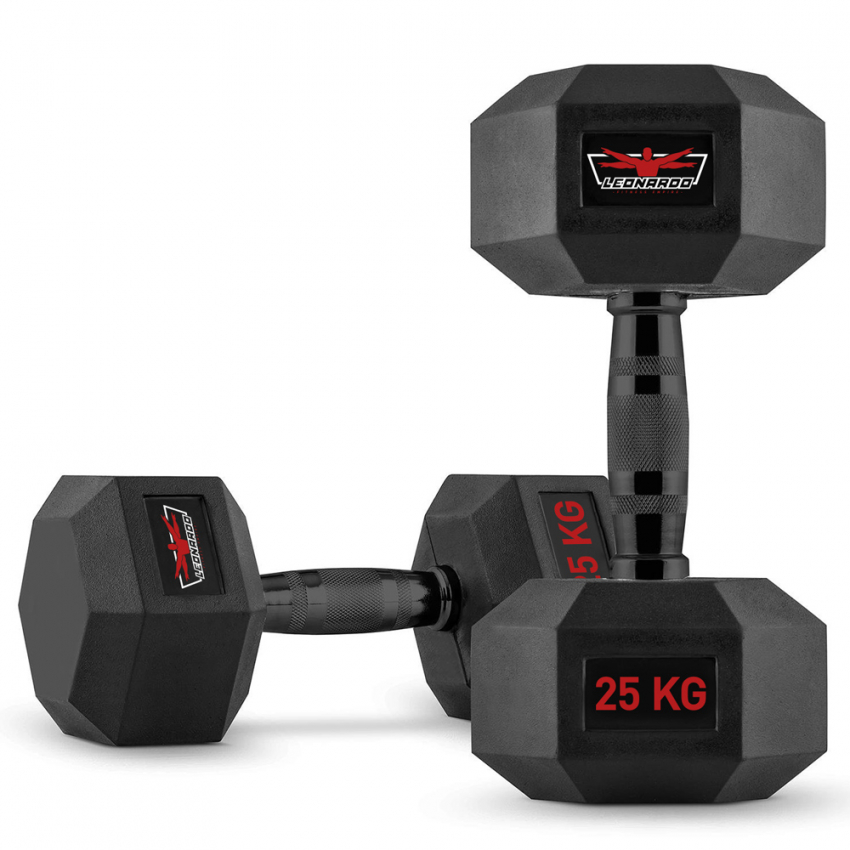 Set van 2 zeshoekige dumbbells halterset van rubber en staal 25 kg Goemon Aanbieding