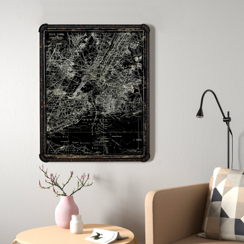 Toile de la ville de New-York avec cadre en métal 60x80cm Satellite Map