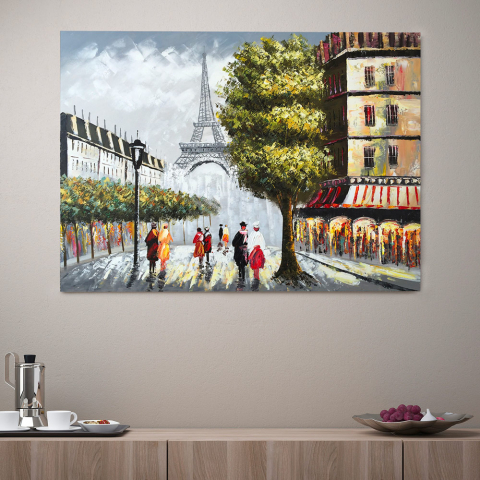 Tableau et peinture de paysage urbain peinte à la main 120x90cm Paris Love Promotion