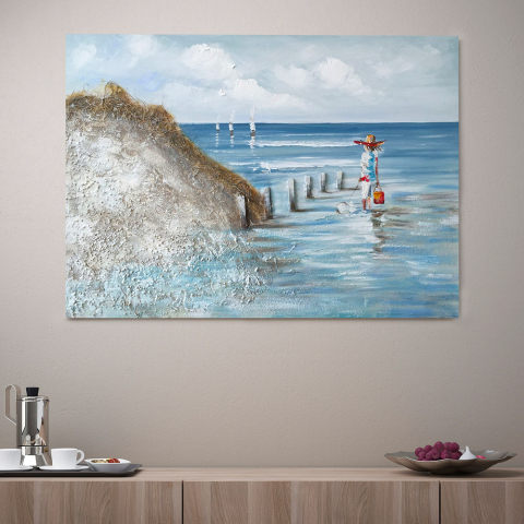 Natuurlandschapsschilderij bij hand op canvas 120 x 90 cm By The Seashore