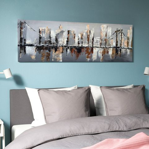Tableau de paysage urbain toile peinte à la main 140x45cm Brooklyn Bridge Promotion