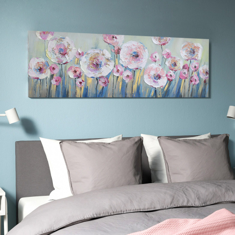 Bloemenschilderij bij hand op canvas 140 x 45 cm Unconventional Poppies