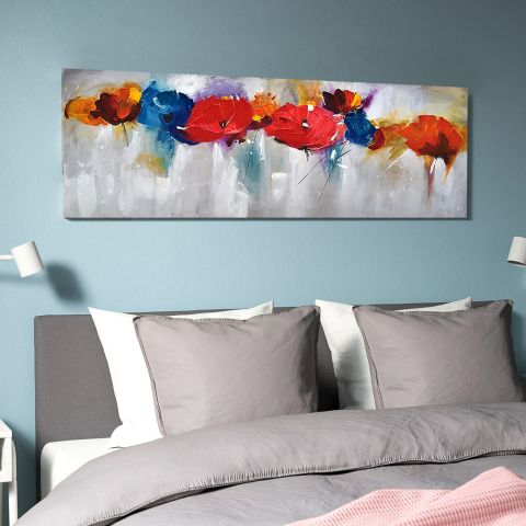 Peinture florale tableau peint à la main sur toile 140x45cm Flower