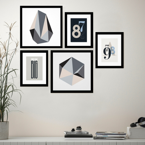 Set van 5 schilderijen minimalistisch ontwerp ingelijst poster Frame B&W Aanbieding