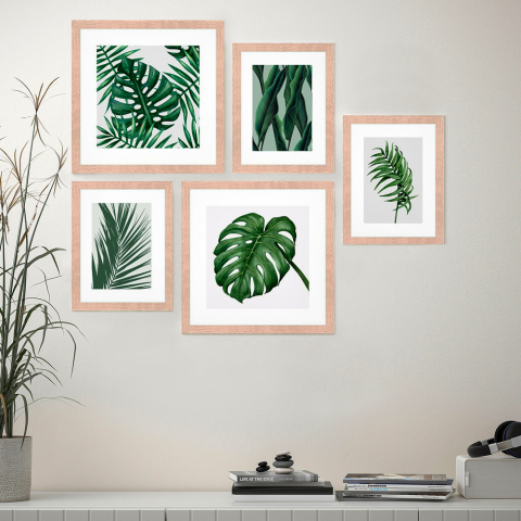 Ensemble de 5 tableaux avec cadres feuille nature Frame Jungle