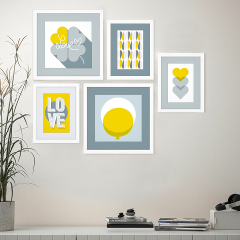 Ensemble de 5 tableaux au style moderne avec cadres Frame Leaf Shapes Promotion