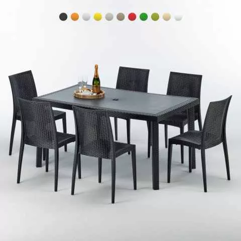 Zwarte rechthoekige tuinset tafel 150x90 cm met 6 stoelen Enjoy Aanbieding