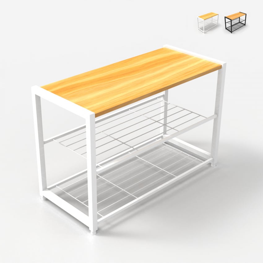 Open houten en metalen schoenenrek voor 8 paar schoenen Amnes Prijs Open houten en metalen schoenenrek voor 8 paar schoenen Amnes Prijs