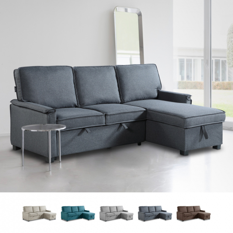 Canapé d'angle 3 places design moderne avec méridienne et coffre Stratum