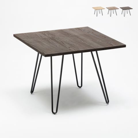 Table industrielle en acier métal et bois 80x80 bar et maison Hammer
