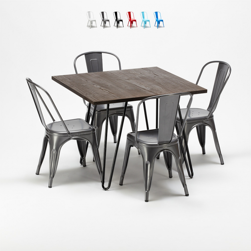 table + 4 chaises métal et bois au style industriel pigalle Promotion table + 4 chaises métal et bois au style industriel pigalle Promotion