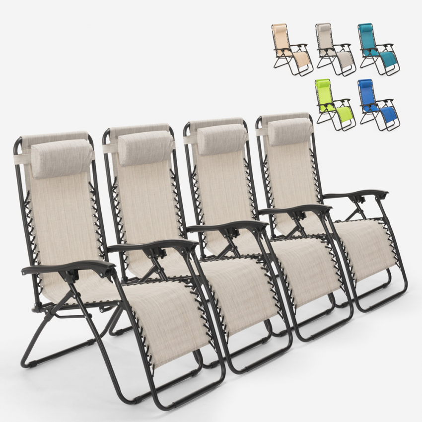 4 chaises longues de plage et jardin pliants multipositions Emily Zero Gravity Vente